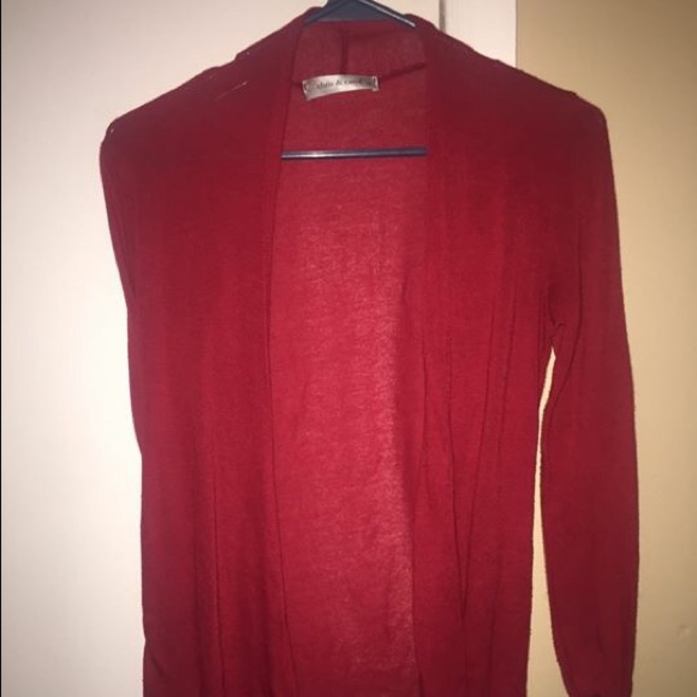 Red cardigan